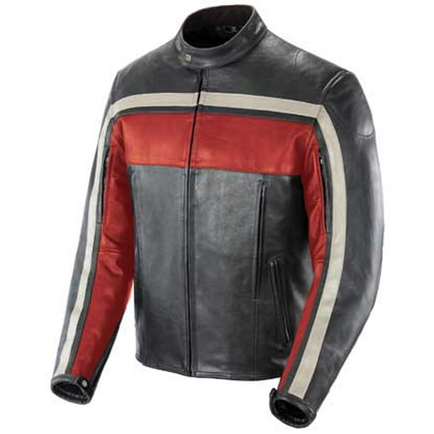 Joe Rocket 1052-2104 Old School Mens Leather Motorcycle Jacket Red/Black/Ivory, Large 